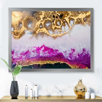 Résine époxy or blanc et fuchia - peinture sur toile