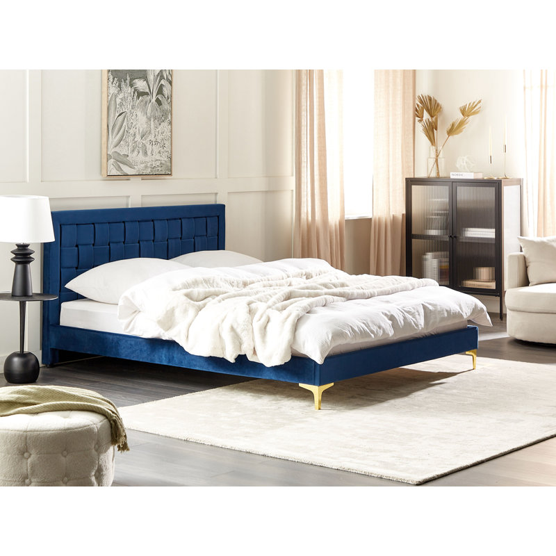 Rajmund Upholstered Bed, European Kingsize (160 x 200cm), Navy Blue