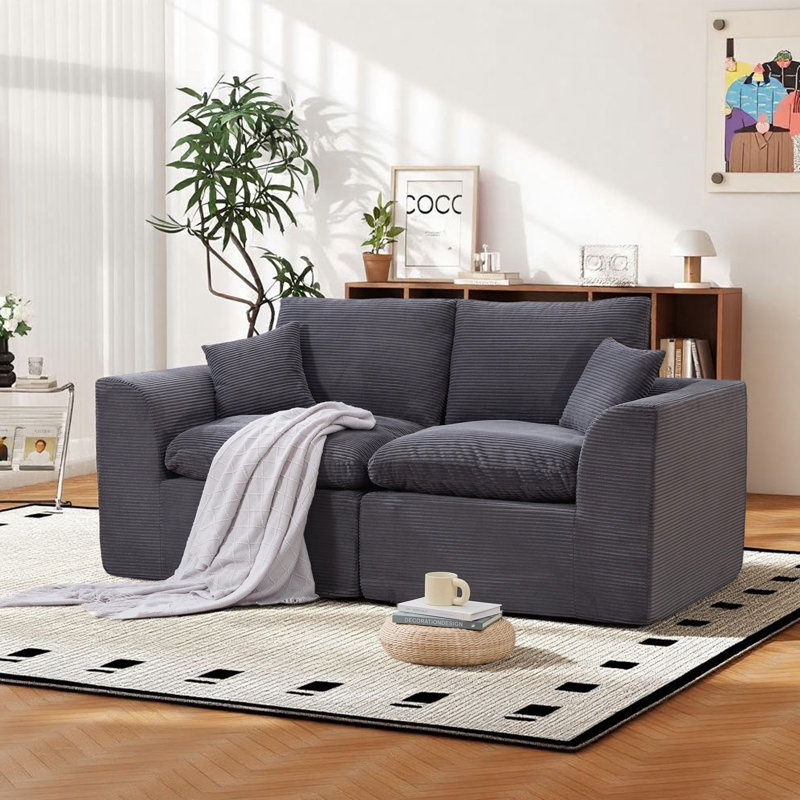 Canapé modulaire à compression modulaire en velours côtelé 80,3 po, Gris foncé