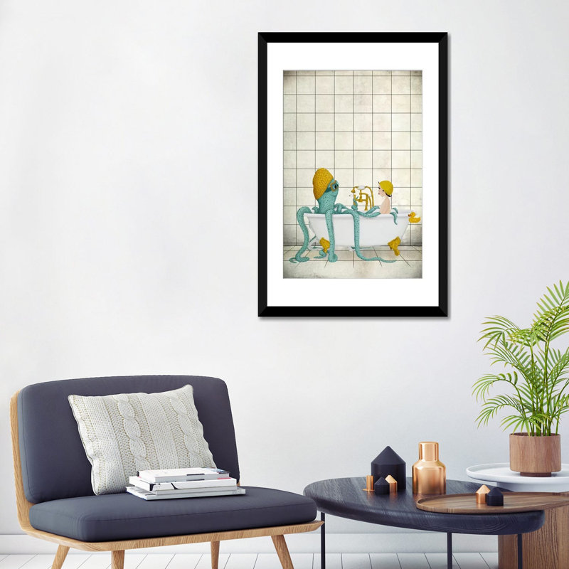 « bain time », impression sur toile, Papier d'art encadré noir, Blanc, H 32 po x l 24 po x P 1 po
