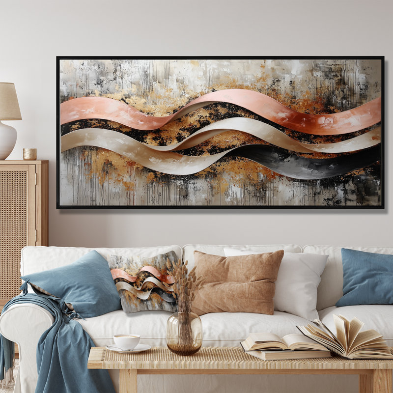 Nwamaka - Abstract Wall Art, H 28 po x l 60 po, Impression encadrée flottante, Noir