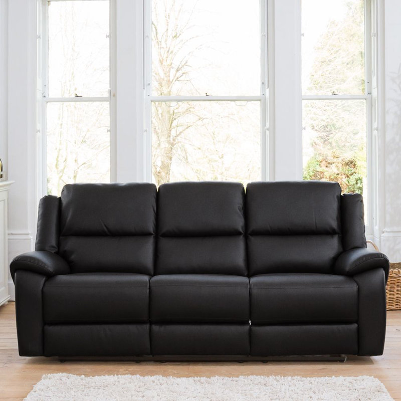 Jerrious 216cm Wide Faux Leather Standard Recliner, Black