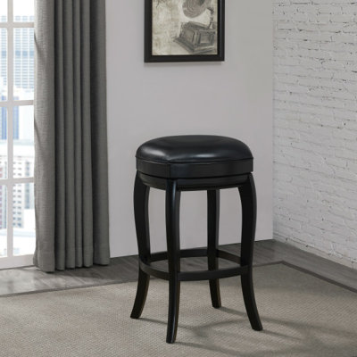 American Heritage Madrid Upholstered Counter Stool - Black Bonded Leather Round Seat with 360° Swivel & Adjustable Leg Levelers