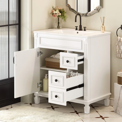 30" Bathroom Vanity With Ceramic Basin, Two Drawers, And Adjustable Shelf - Versatile Addition To Small Decor