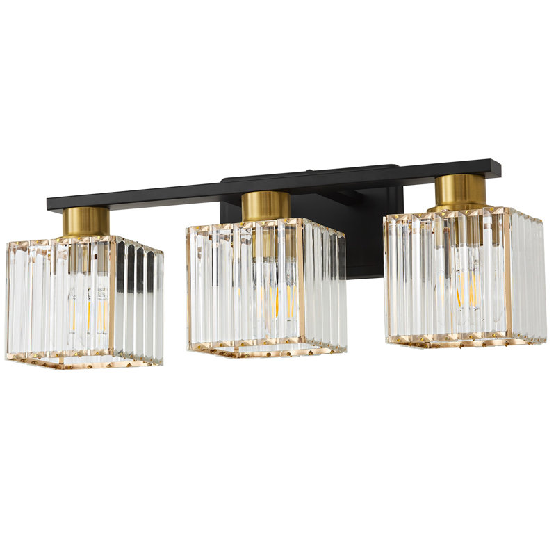 Fiorela 3 - Light Dimmable Vanity Light With Crystal Shade, Gold/Black, 3