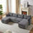 Modular Convertible Corduroy Sofa,U Shaped Sectional Couch with Storage Ottoman and Chaise-910858459
