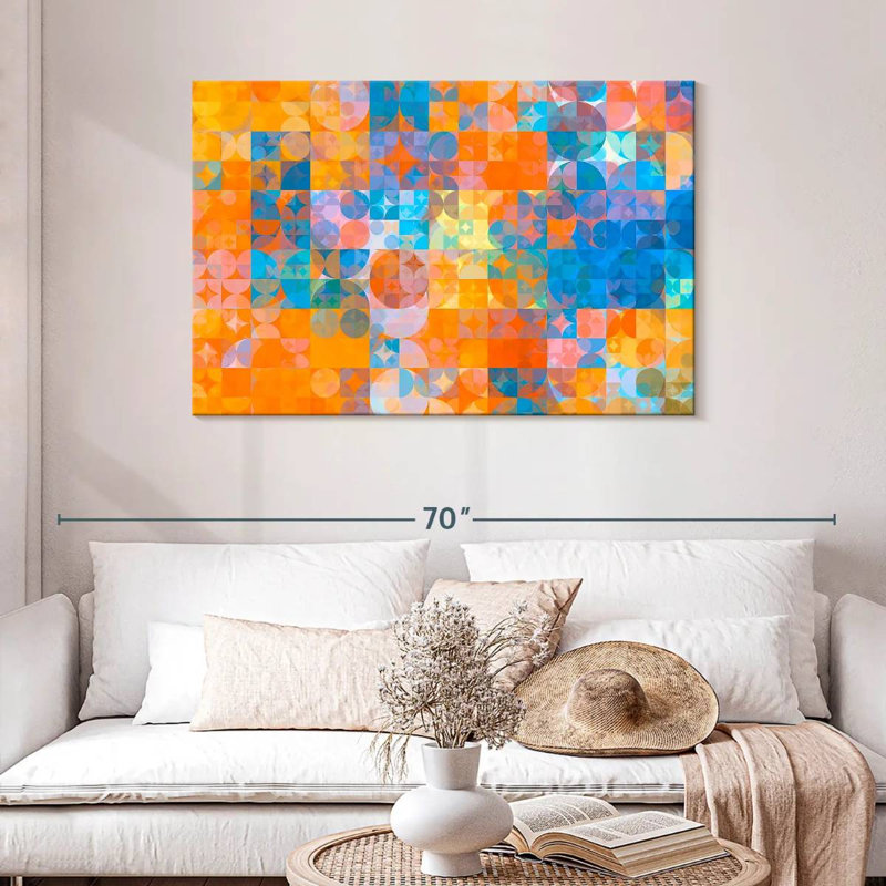 Avery abstrait cercles bleu orange, H 30 po x l 45 po
