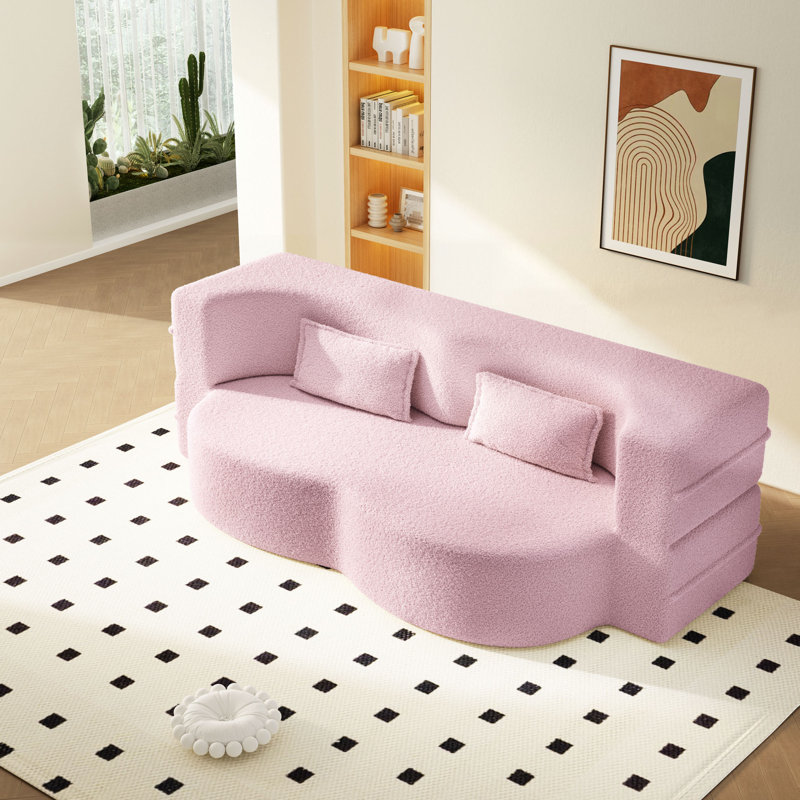 Canapé-lit moderne avec 2 coussins, canapé-lit convertible en tissu rembourré de mousse, matelas pliant simple de 15 po pour le salon, lit d'invité, salle de jeux, aucun assemblage requis
