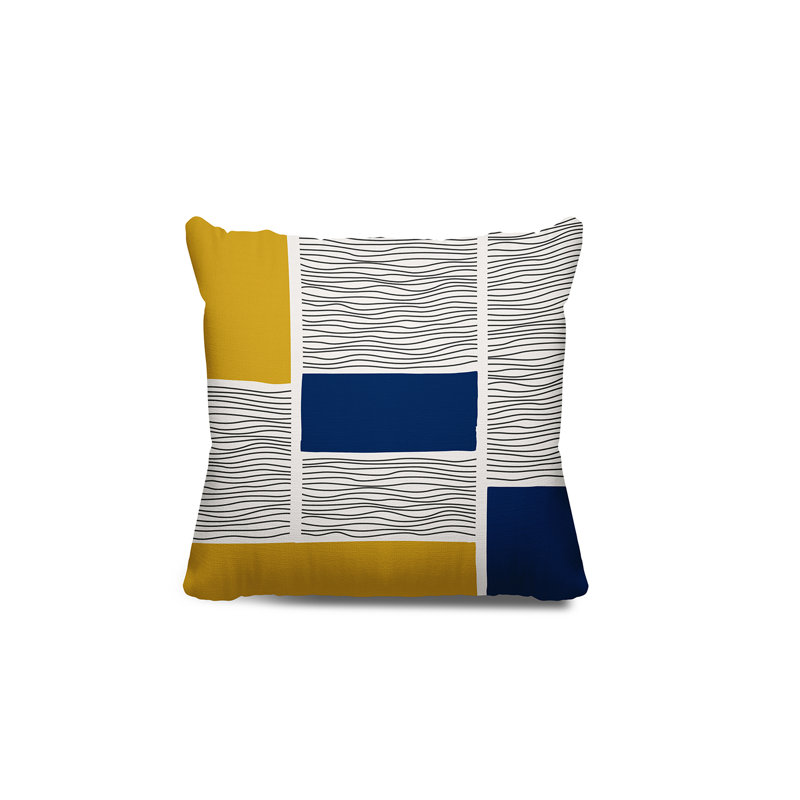 Coussin intérieur / extérieur Rapu, L 19 po x H 19 po, Jaune / beige / bleu marine