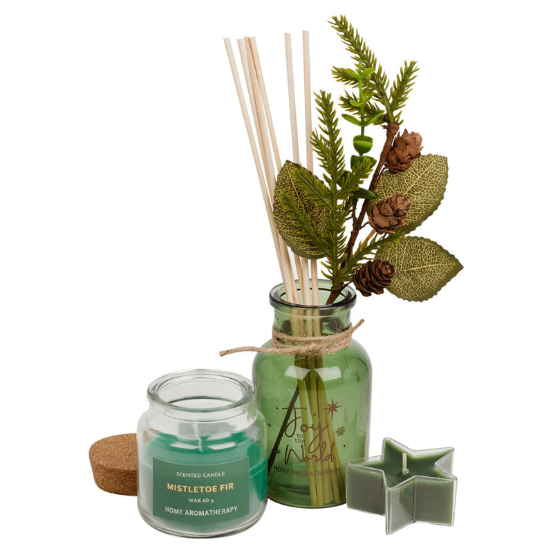 Andan Reed Diffusers And Sticks, Mistletoe Fir, Green