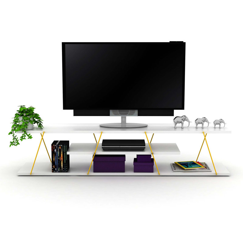 Meuble télé Furnishome, Blanc / Doré