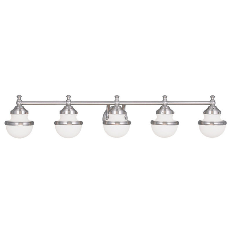 Brushed Nickel 5-Light Vanity with Satin Opal Glass