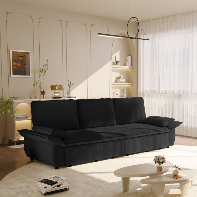 94.5" King Size Pull Out Sofa Bed, 3-in-1 Convertible Sleeper Sofa, Multi-functional Corduroy Sofa Bed For Living Room & Bedroom