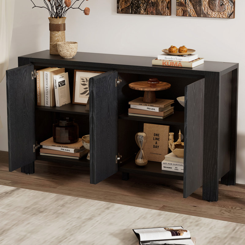 Buffet avec rangement, buffet en bois rétro à 4 portes avec finition vieillie et tablettes réglables pour la salle à manger, la cuisine et le salon