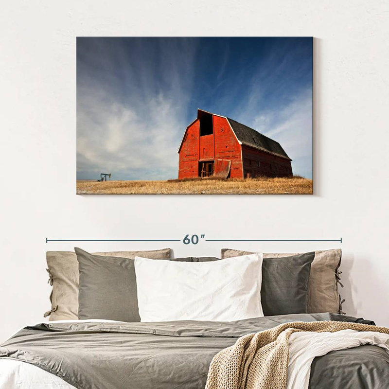 Lilie, vieille grange rouge en Alberta, H 32 po x l 48 po
