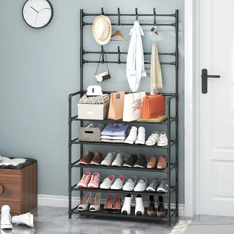 Freestanding Coat Rack with Shelves