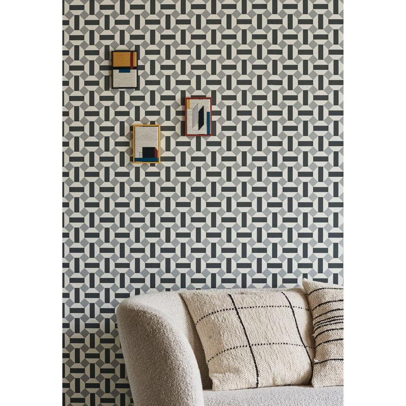 Seville Geometric Wallpaper Roll, Gray/White