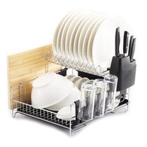 Utoplike Teak Dish Drainer Rack Collapsible 2 Tier Dish Rack Dish Drying Rack Plate Holder for Kitchen Compact Foldable