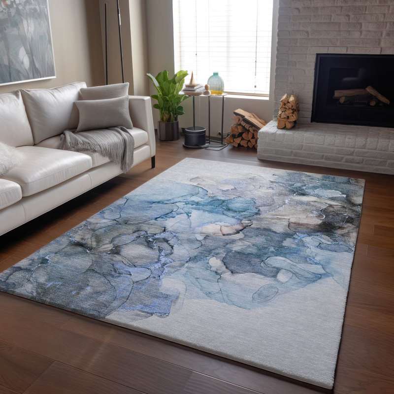 Tapis bleu Cerrito AMF520 lavable à la machine de qualité supérieure, Rectangle 10 pi x 14 pi