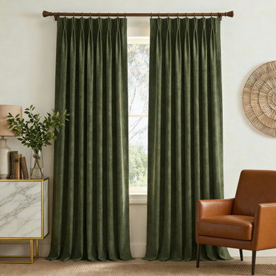 Pinch Pleated Vintage Curtains With Hooks, Room Darkening Wrinkle Resistant Drapes For Dining Room Bedroom, Modern Home Decor, Set Of 2