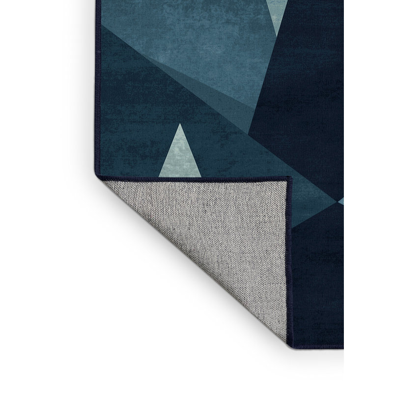 Machine Washable Panameno Minimalist Geometric Rug in Gray – Navy Binding, 5' Round