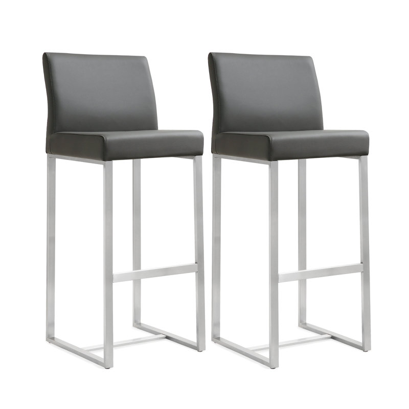 Upholstered Counter Stool with Metal Frame, 78cm, Grey/Silver