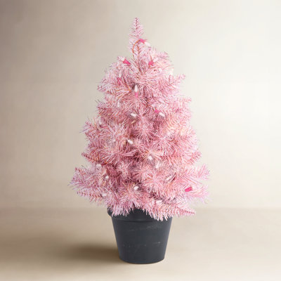 Pink 2' Pre-Lit Pine Christmas Tree