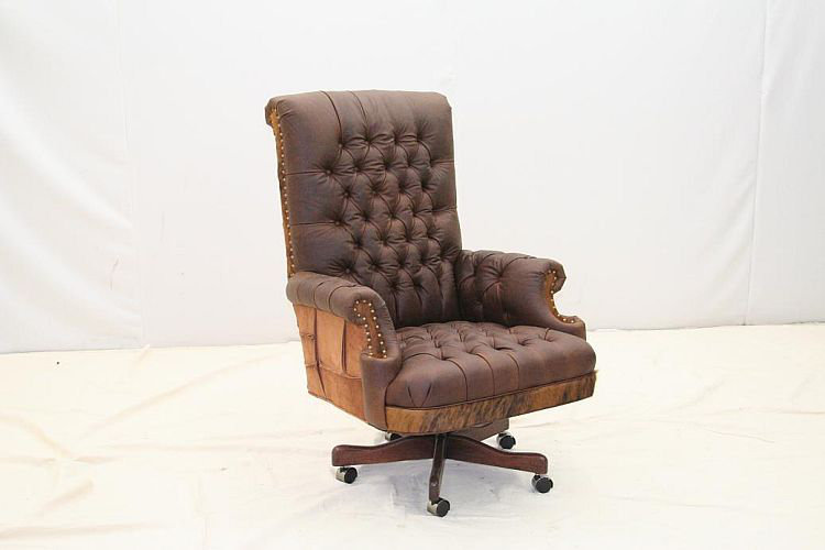 Leather Swivel Executive Chair, Africa Antique Red, Brushy Bayou, Old Gold E
