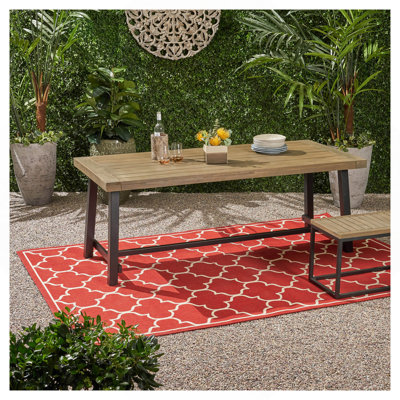 Outdoor Acacia Wood Dining Table,Grey/Rustic Metal