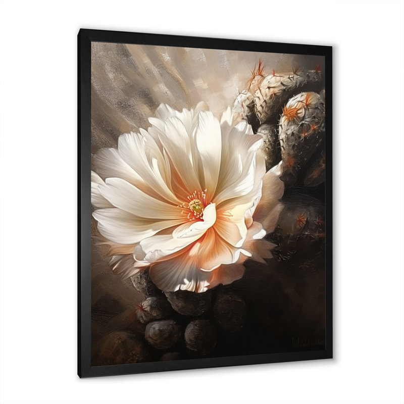 Crème brun, fleur de cactus I - impression, Cadre photo noir, H 44 po x l 34 po x P 1,5 po