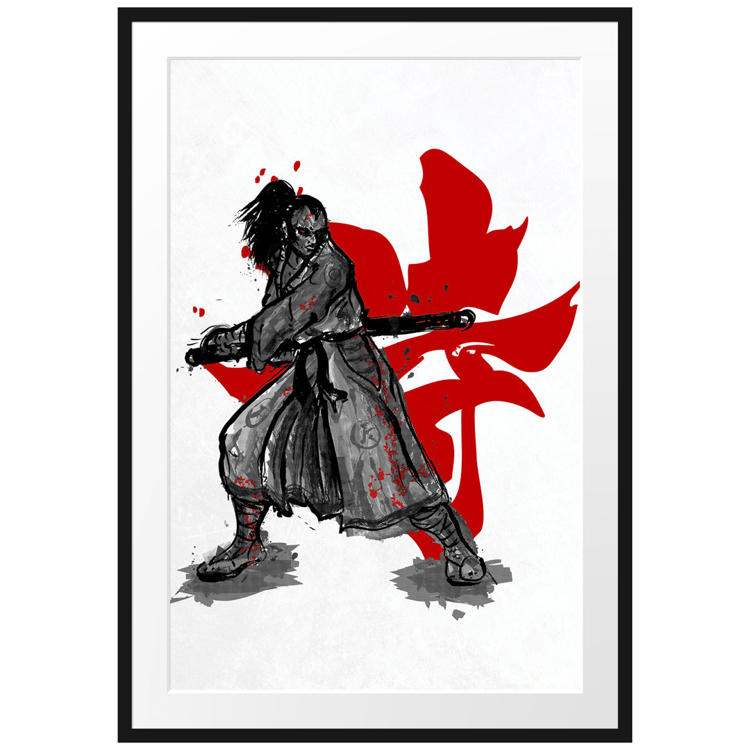 Gerahmtes Poster Samurai-Spirit White