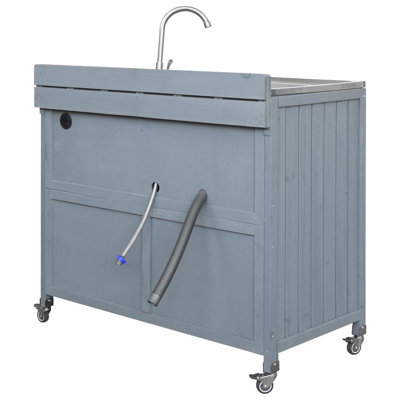 Îlot de cuisine extérieur avec évier, robinet, armoire et 4 roulettes