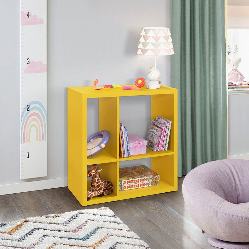 Naropa 4‑Cube Open Bookcase Toy and Storage Shelf Organizer Kids Playroom Bedroom Nursery Storage Unit Modern Horizontal Vertical Display Kids Room Furniture - Yellow