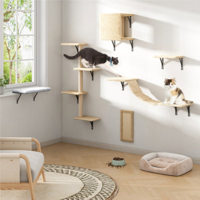 Dyneshia 6 Pcs Wall Mounted Cat Tree Shelf Set