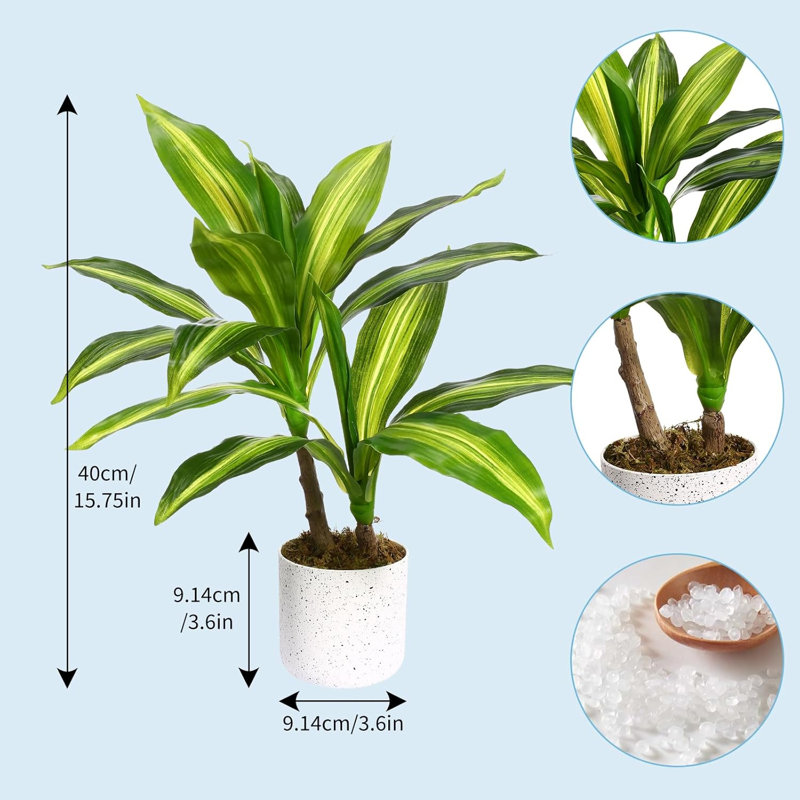 Ensemble de 2 plantes à feuilles de figuier artificielles en pots d'aspect marbre blanc, verdure artificielle pour bureau, salon, chambre à coucher et tablette