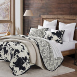 Clara Cream Black Cow Print Cowhide Pattern Reversible Western Southwestern Quilt Set