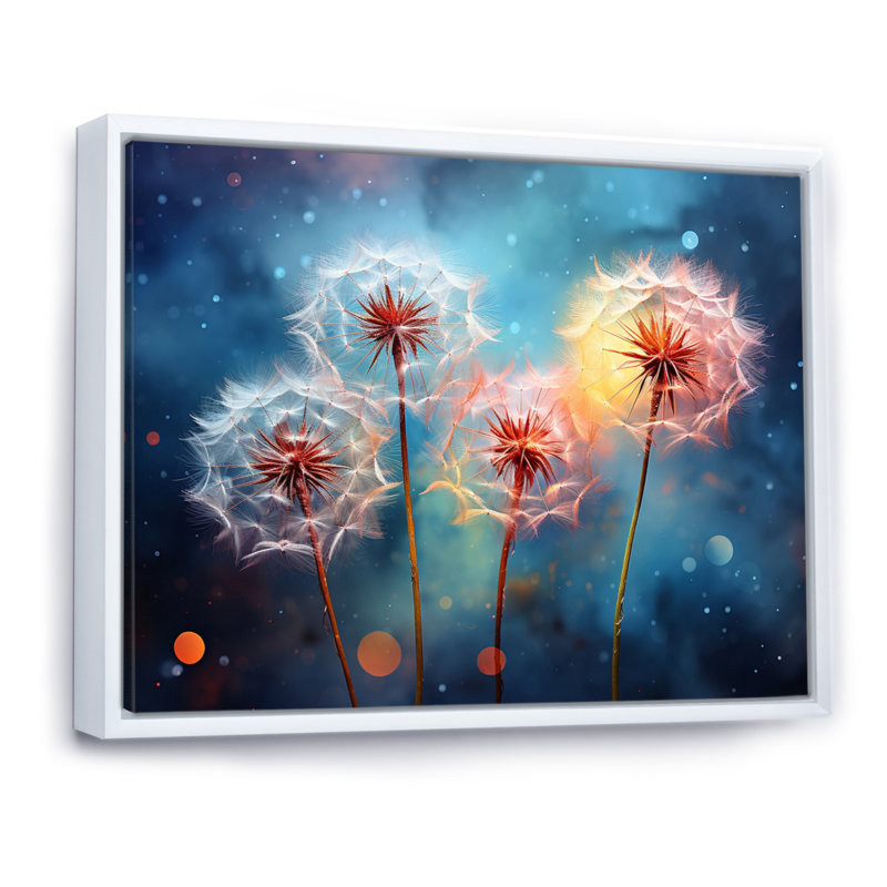 Dandelion Morning Moments I - Floral Wall Art Prints, Cadre flottant blanc, H 34 po x l 44 po x P 1,5 po