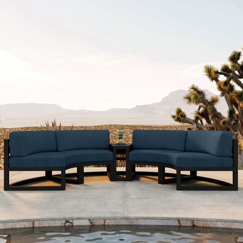 Avion 43" Wide Outdoor Curved Patio Sectional with Sunbrella Cushions, Spectrum Indigo Sunbrella®, Black