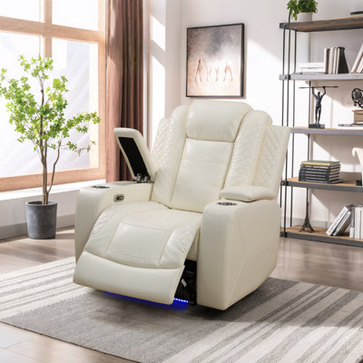 36.6" Faux Leather Power Recliner With Dual Cup Holders, Hidden Storage & LED Ambient Lighting by Ivy Bronx