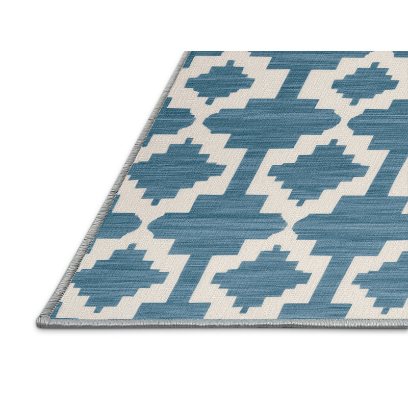 Tapis bleu en treillis lavable à la machine, Rond 6 pi