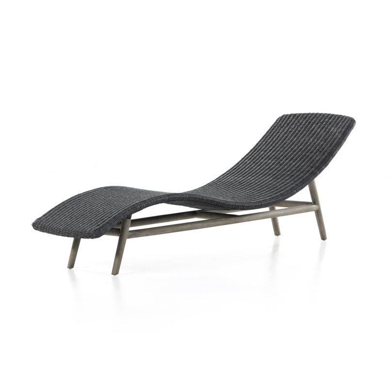 Janine Outdoor Teak Wood Chaise Lounge, Coal, Weathered Grey Teak