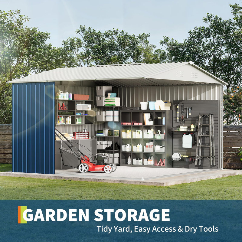10 x 10 ft Outdoor Storage Shed, Metal Garden Sheds & Outdoor Storage Clearance, Blue