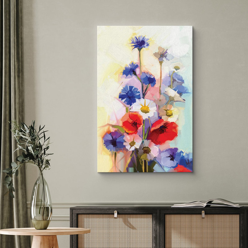 Aquarelle, marguerites mauves, blanches et rouges, illustrations botaniques florales, art moderne, plantes rustiques