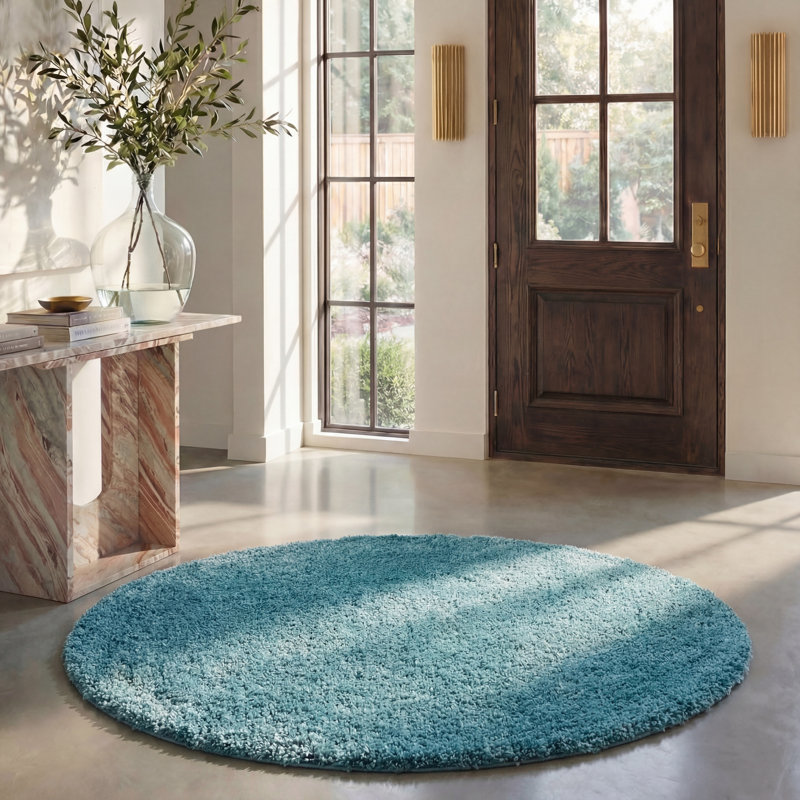 Delane Aqua Blue Area Rug, Round 7'