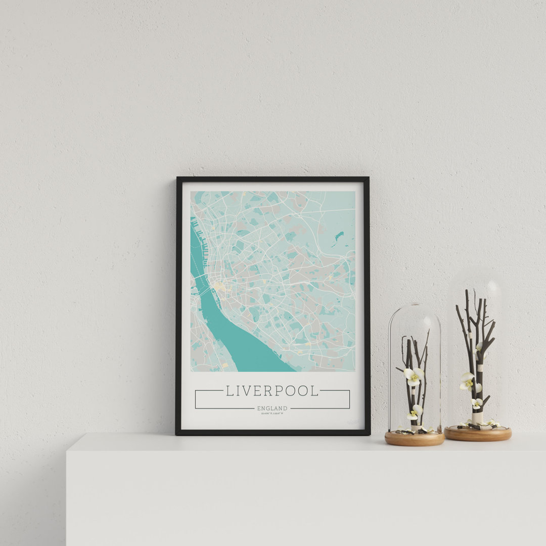 City Location Ordnance Map Blue Liverpool by Vouvart - Single Picture Frame Print