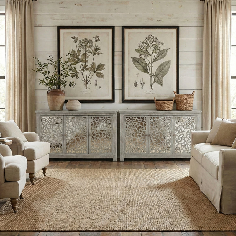 Eltingville Transitional Sideboard Set Of 2, Dusty Gray Oak