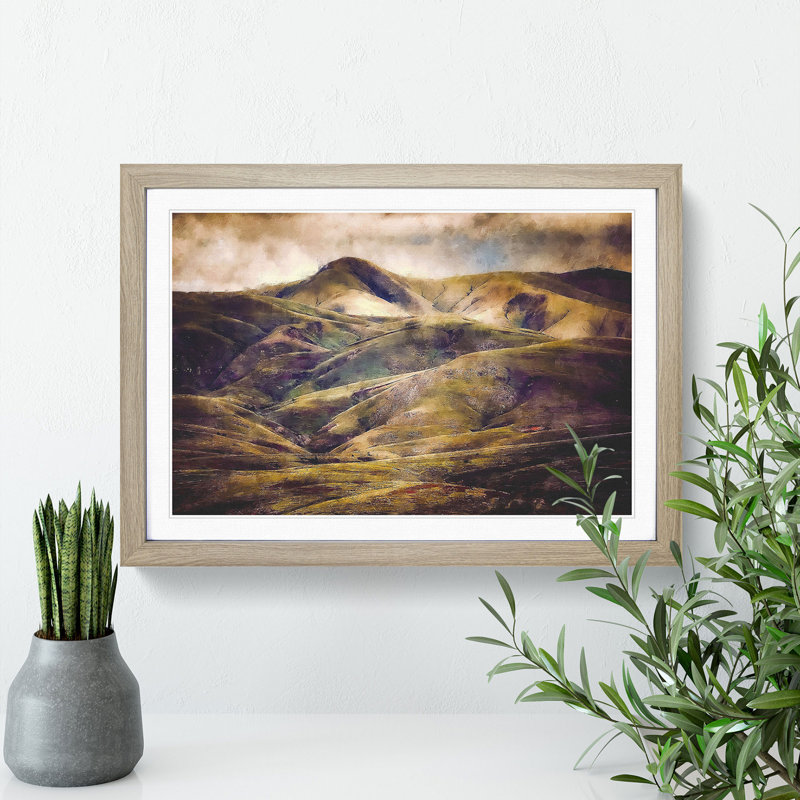 The Hills and Mountains of Iceland - Picture Frame Graphic Art, 27cm H x 36cm W x 2cm D, Oak