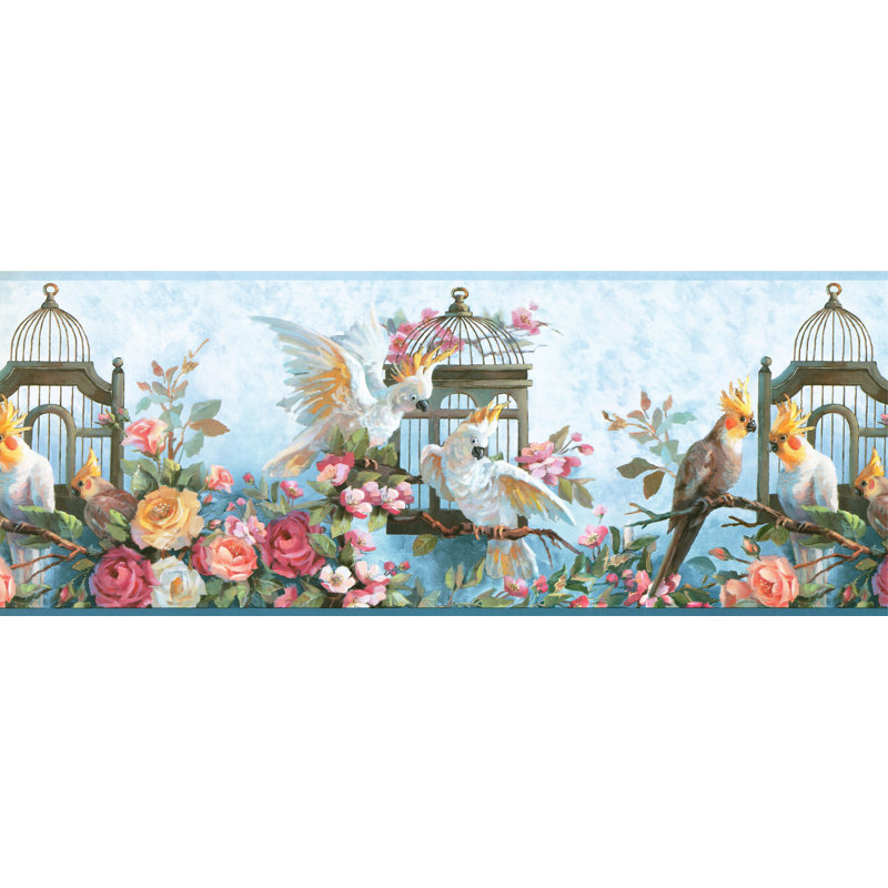 Bordure de papier peint L 15 pi x l 8,8 po Kalean, Crème / Rose / Vert