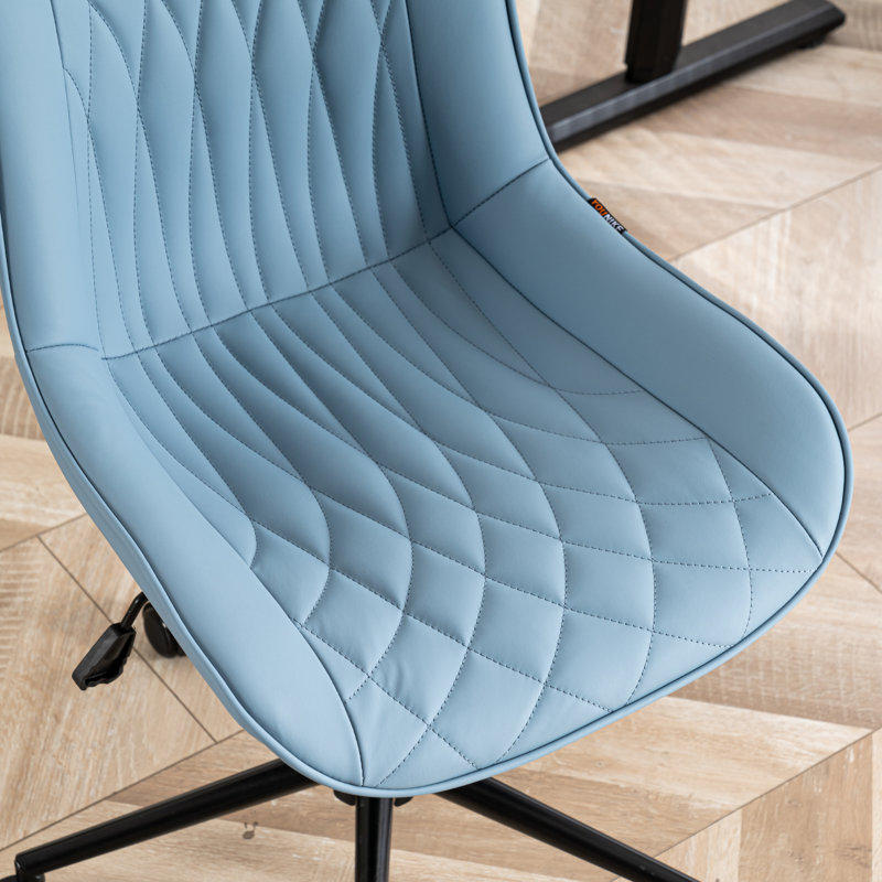 Armless Swivel Office Chair Faux Leather Upholstered Waterproof Desk Chair Ergonomic Adjustable Computer Chair, Blue