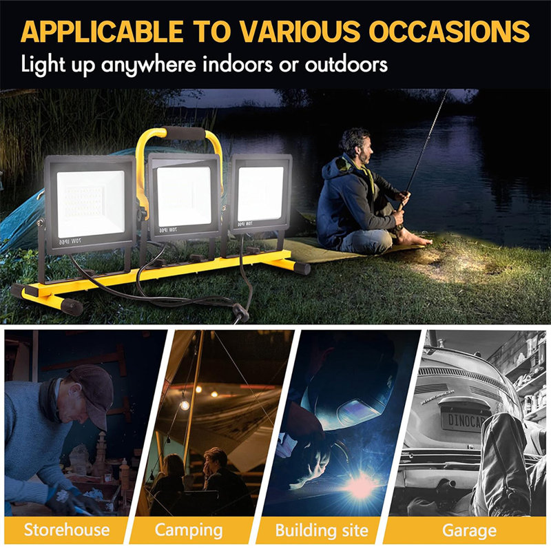 22000LM 3-Head Portable LED Work Light With Adjustable Foldable Tripod Stand